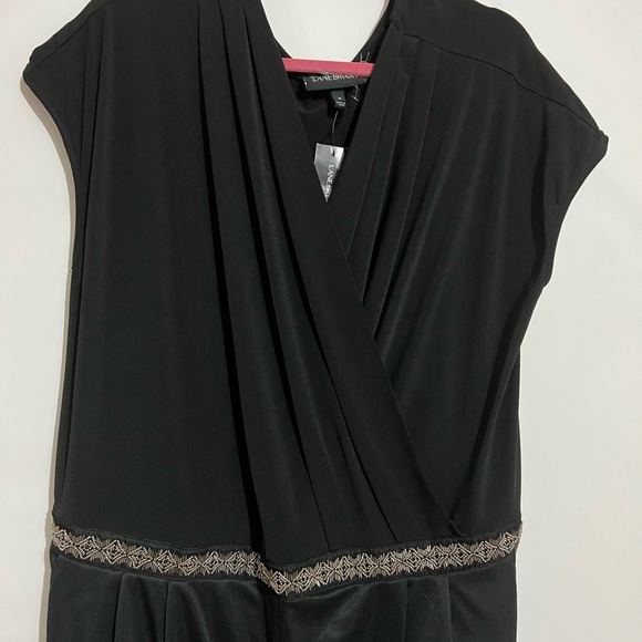 Lane Bryant Womans Size 26 Jumpsuit Black Romper V Neck Embellished Silky Pants - Picture 16 of 16